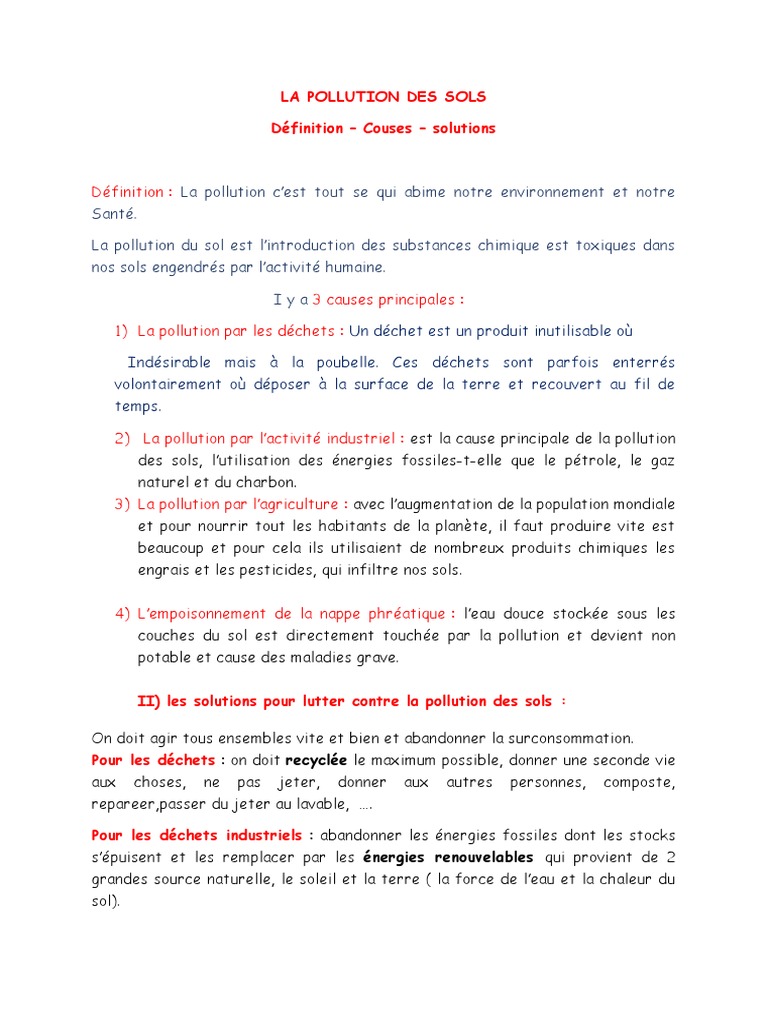 Causes et solutions de la pollution des sols | PDF | la pollution ...