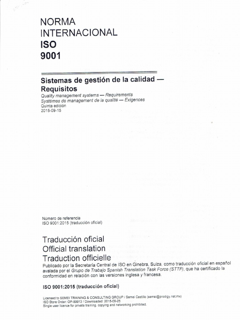 Norma Internacional ISO 9001 2015 PDF | PDF