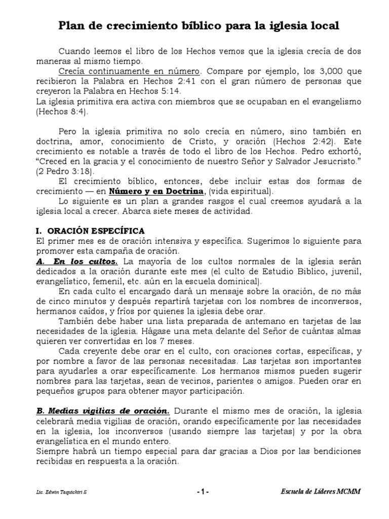 Plan de Crecimiento Bíblico para La Iglesia Local | PDF | Oración ...