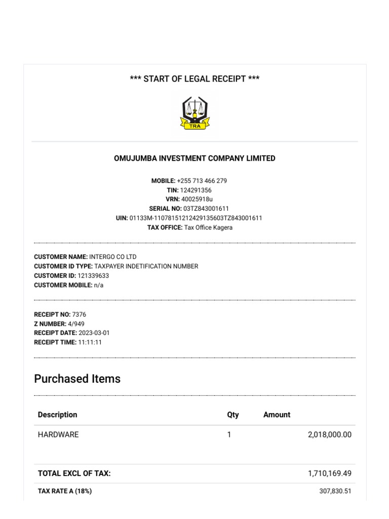 EFD Receipt Verification PDF