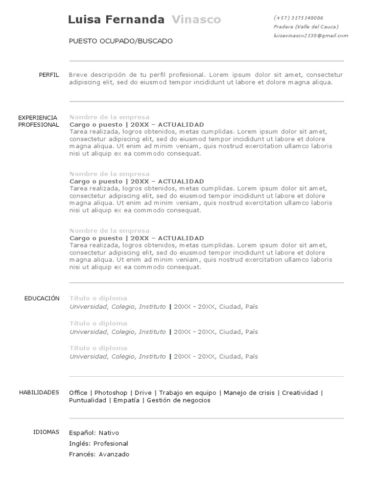 Formato Curriculum Harvard