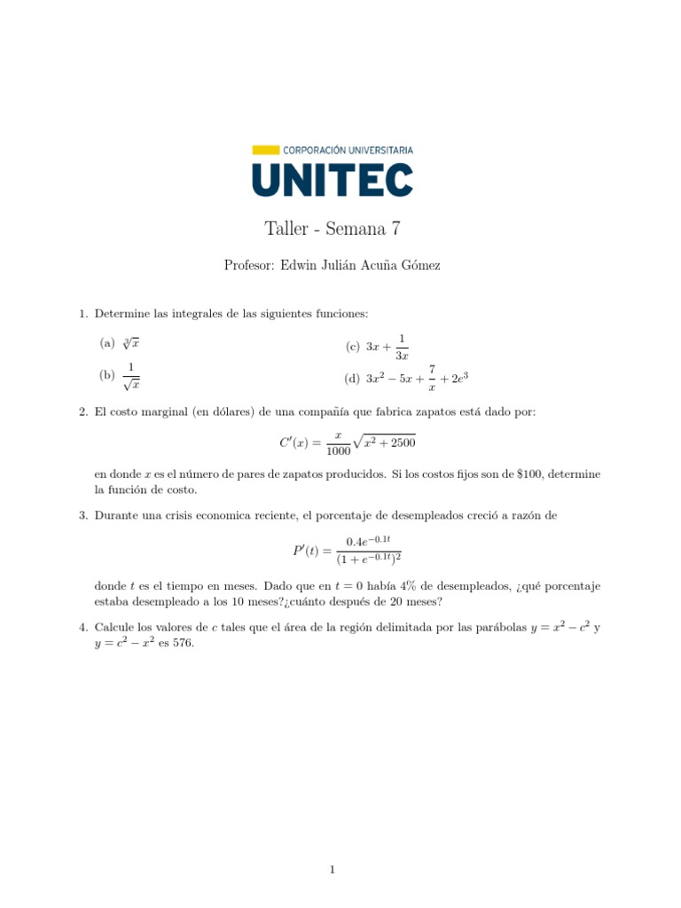 Taller de Integrales y Costos Económicos | PDF