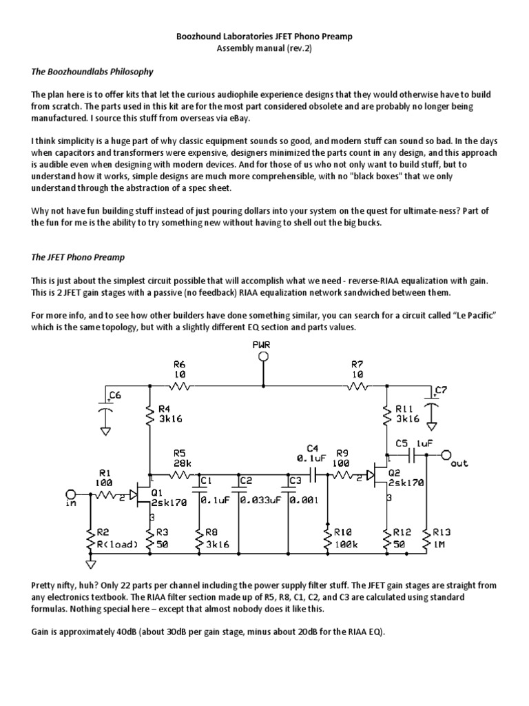 Boozhound Laboratories JFET Phono Preamp PDF Equalization (Audio