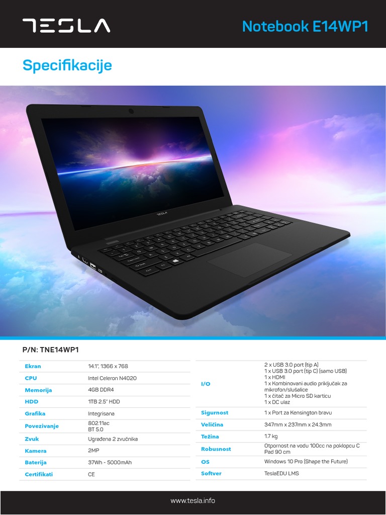 Tesla Notebook E14WP1 Data Sheet - SRB | PDF