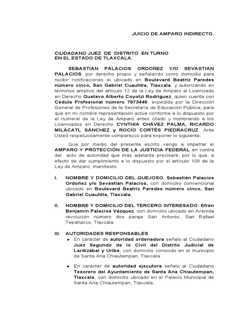 Amparo de Sebastián Palacios en Tlaxcala | PDF | Caso de ley ...