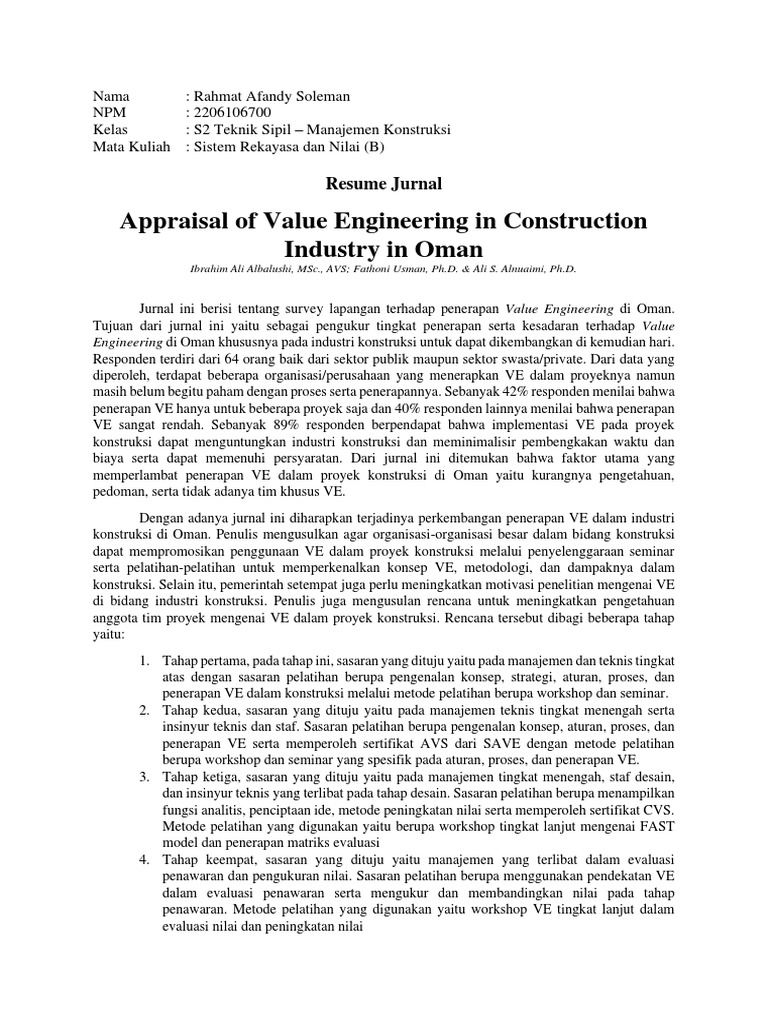Penerapan Value Engineering di Oman | PDF