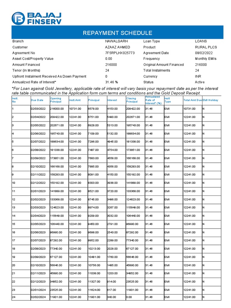 Statement PDF Interest Loans