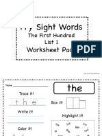 Fry Words The First Hundred List 1 Worksheet Pack