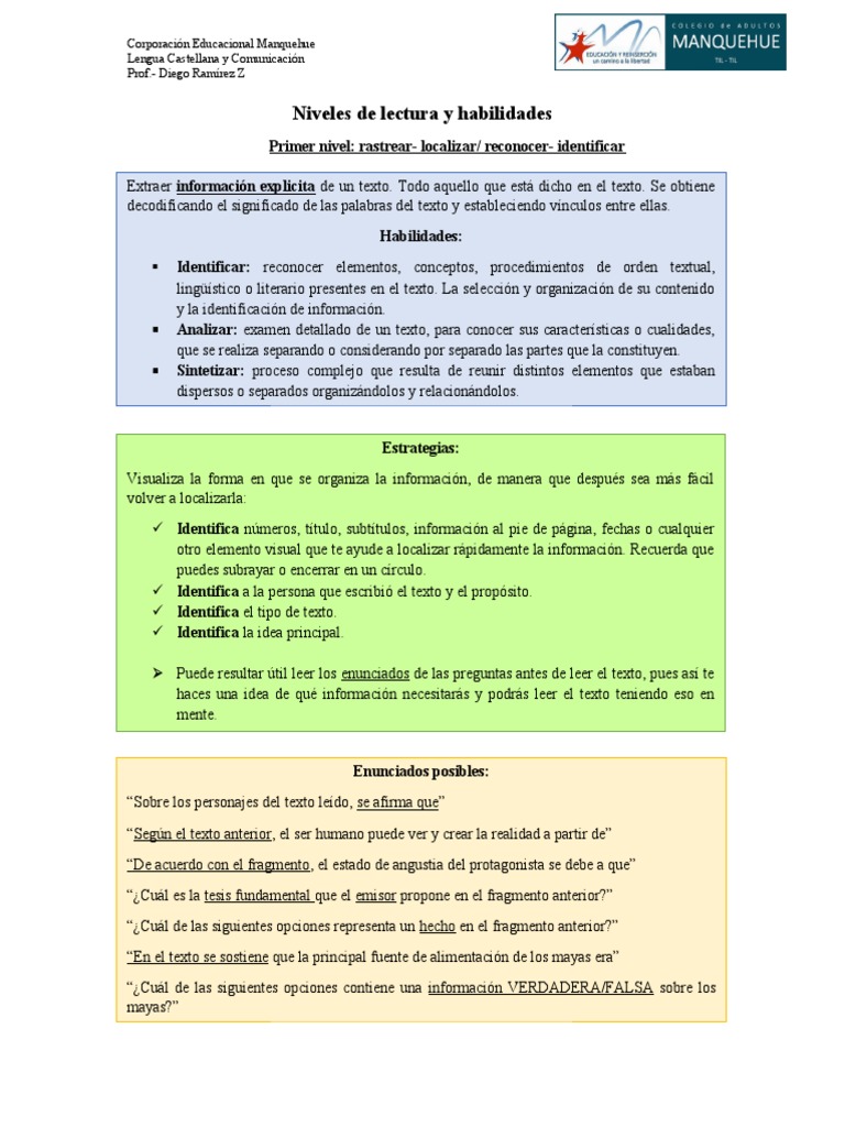 Niveles de Lectura y Habilidades | PDF | Información | Comunicación