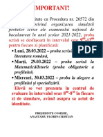 Important!: În Conformitate Cu Procedura Nr. 26572 Din 17.03.2022 Privind Organizarea Simulării