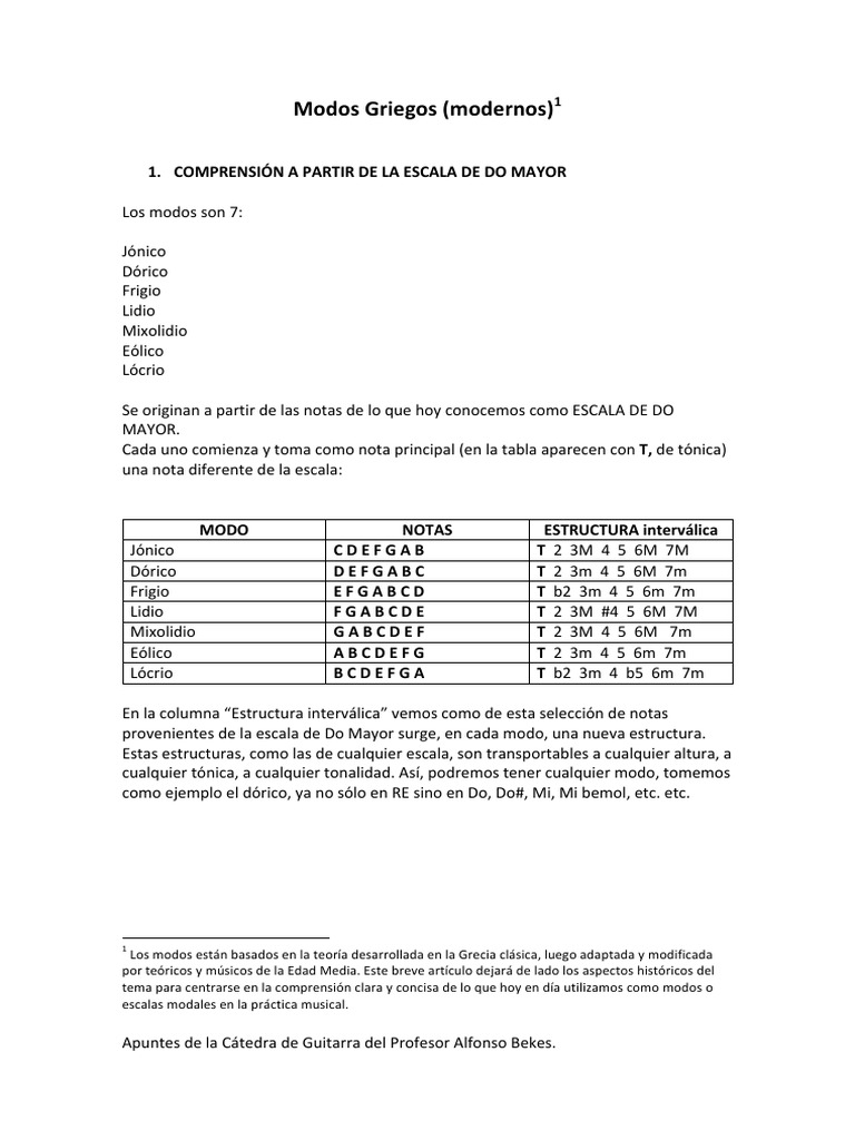 Estructura de los Modos Griegos | PDF | Escala (música) | Modo (música)