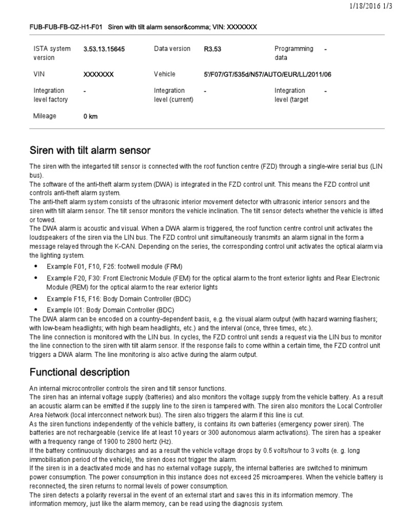 BMW 530D Alarm Tilt Sensor PDF Sensor Headlamp