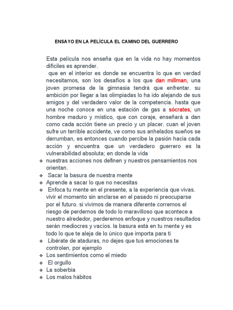 Ensayo en La Película El Camino Del Guerrero | PDF