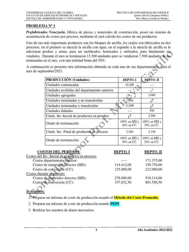 Contabilidad de Costos II - Prácticas 2021 | PDF | Costo | Inventario