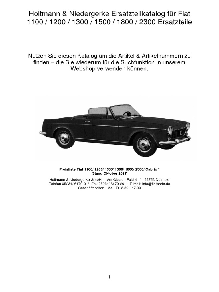 Holtmann & Niedergerke Ersatzteilkatalog für Fiat 1100 _ 1200 _