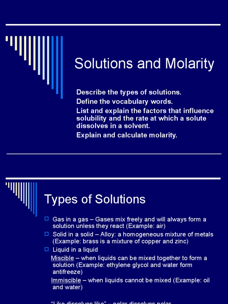 Solutions and Molarity | PDF | Solubility | Gases