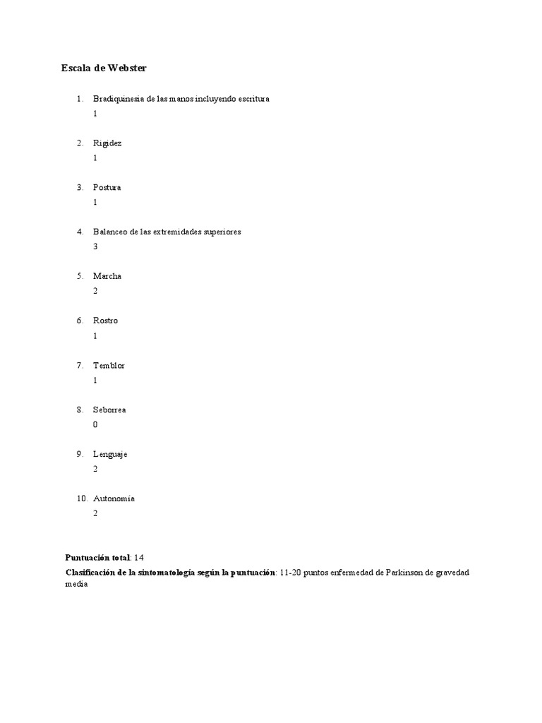Escala de Webster para Parkinson | PDF | Estudios de idiomas extranjeros