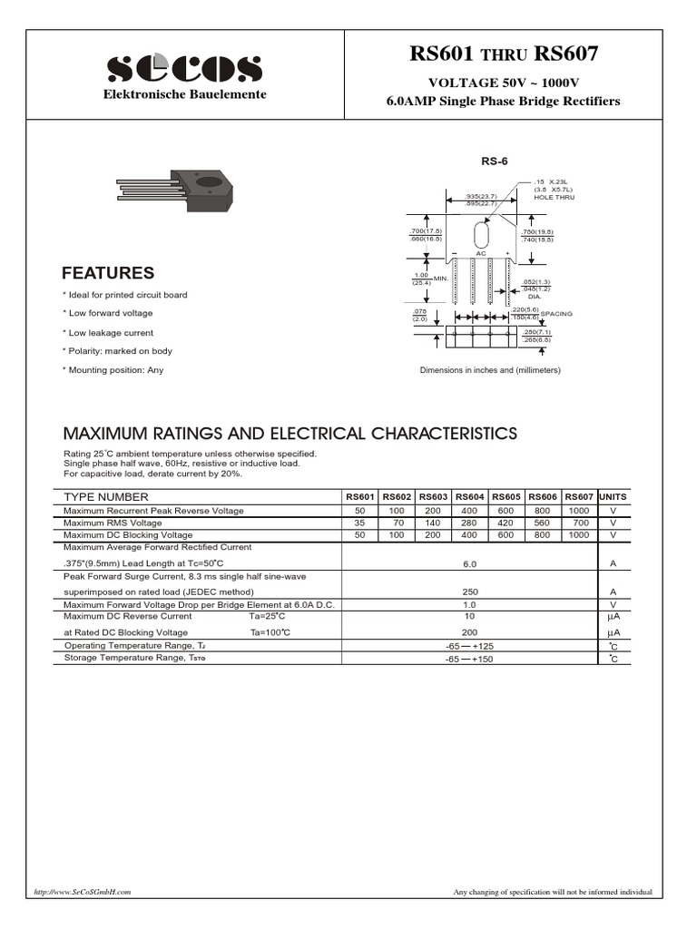 RS601 SeCoS | PDF | Rectifier | Electricity