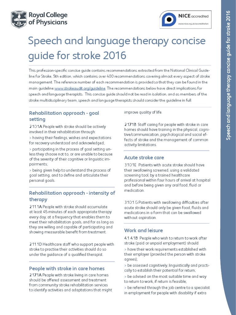 Speech Therapy Guidelines for Stroke Care | PDF | Stroke | Physical Therapy