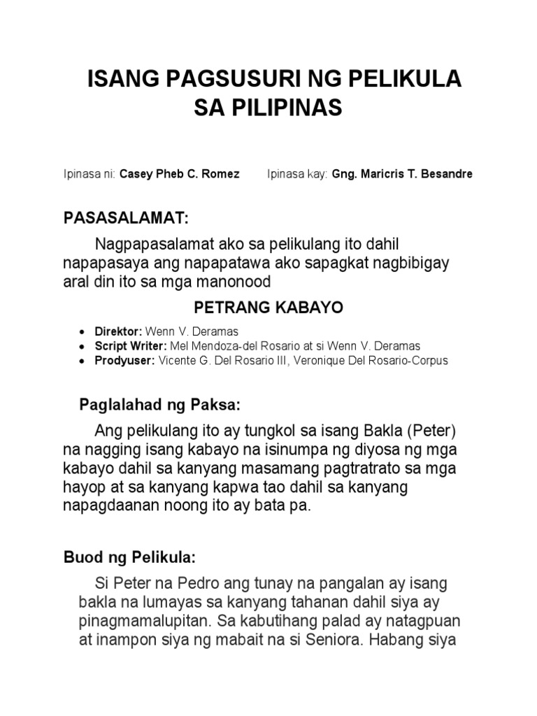 Isang Pagsusuri NG Pelikula | PDF
