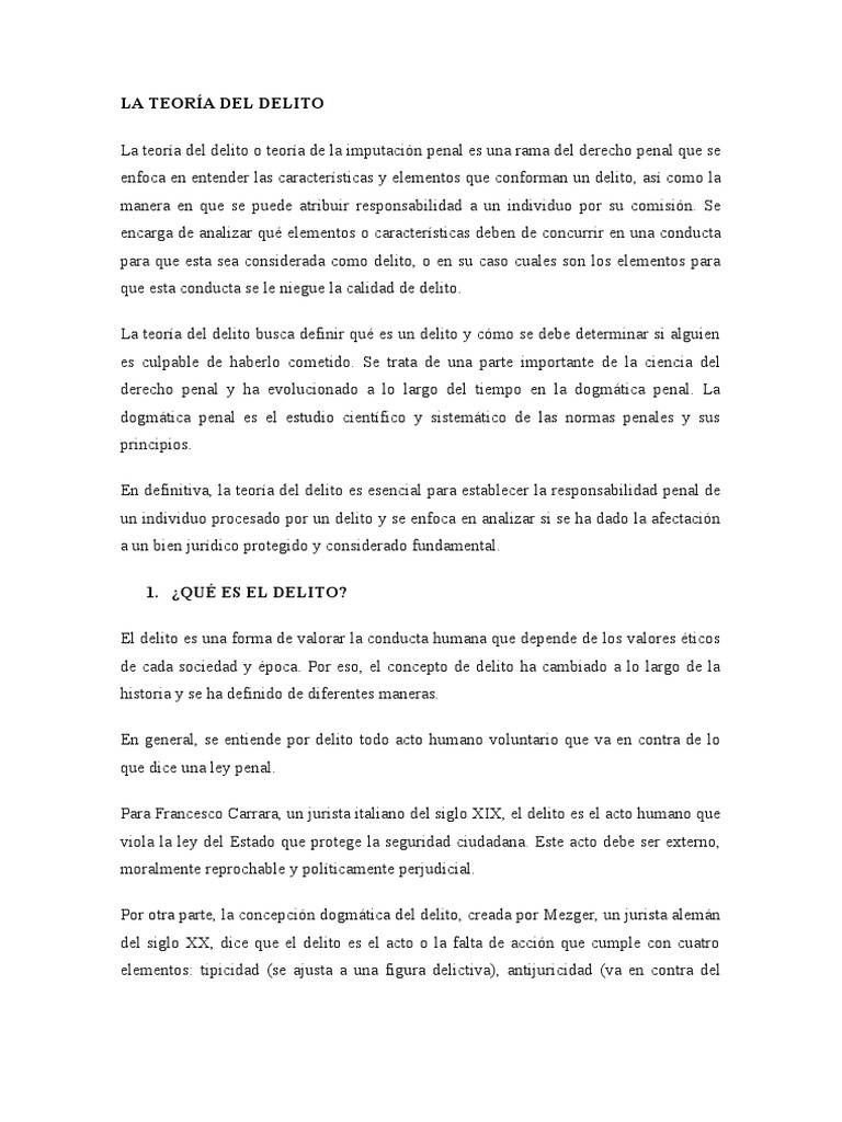Teoría del Delito: Elementos y Concepciones | PDF | Derecho penal | Ley ...