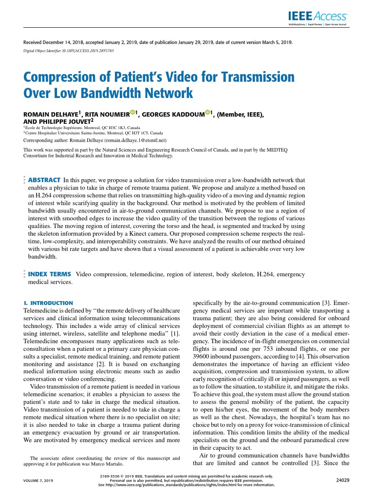 Compression of Patient's Video For Transmission Over Low Bandwidth