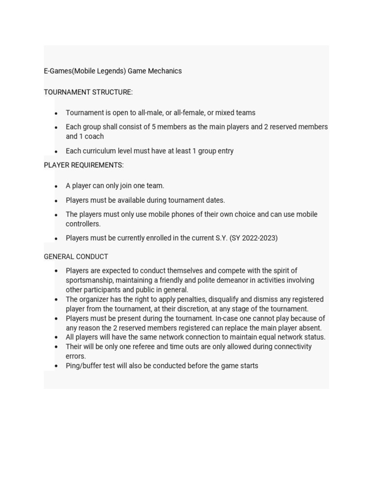 Guidelines for Participation in a Mobile Legends E-Sports Tournament ...