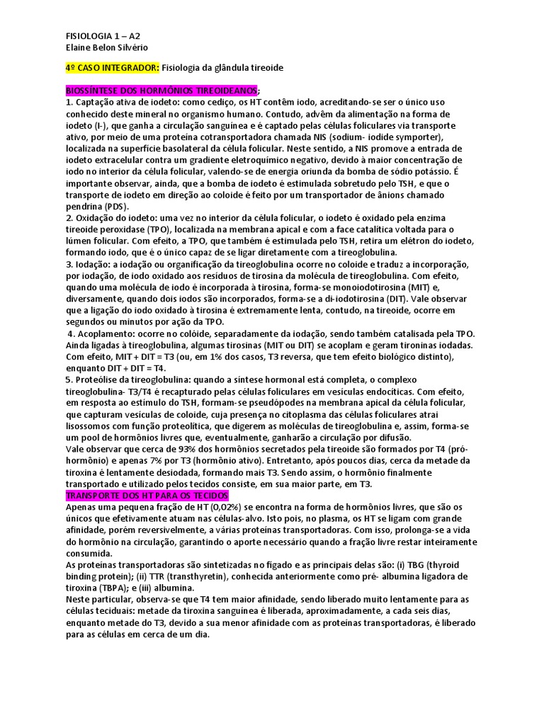 Fisio 1 - 3º Ci PDF | PDF | Tireoide | Hormônio estimulador da tireoide
