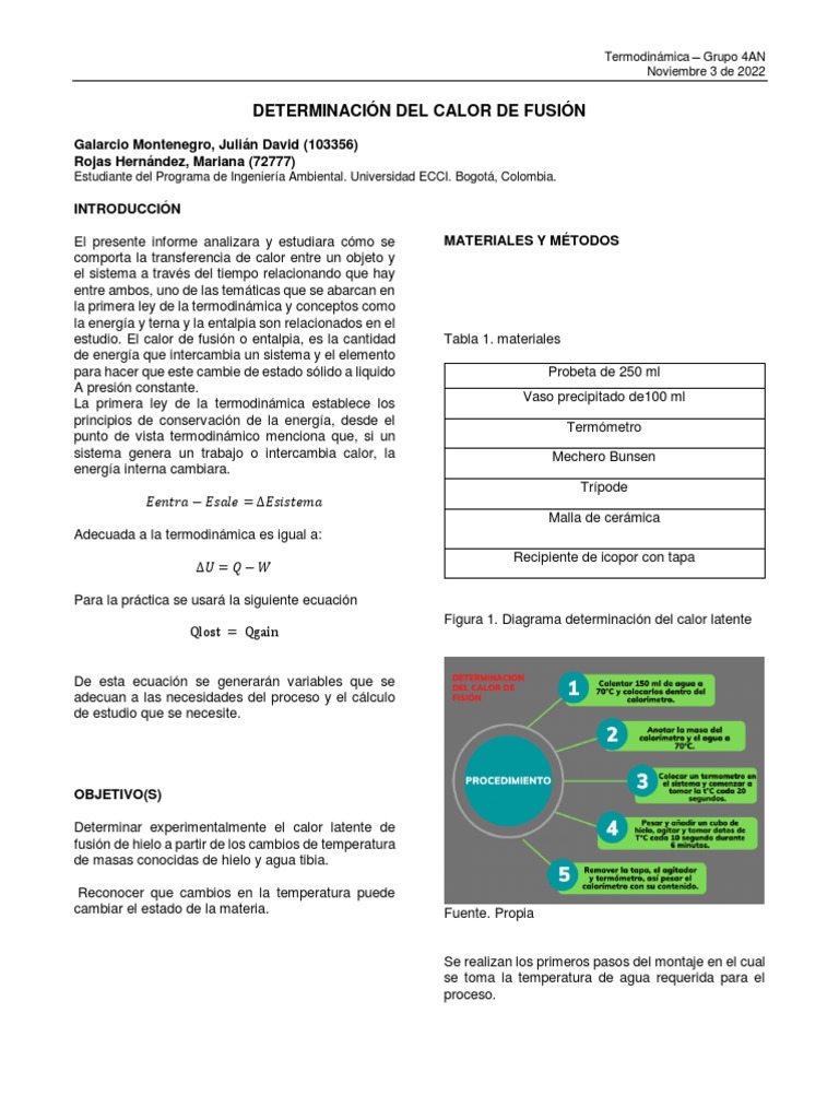 Determinación del Calor de Fusión | PDF | Calor | Termodinámica
