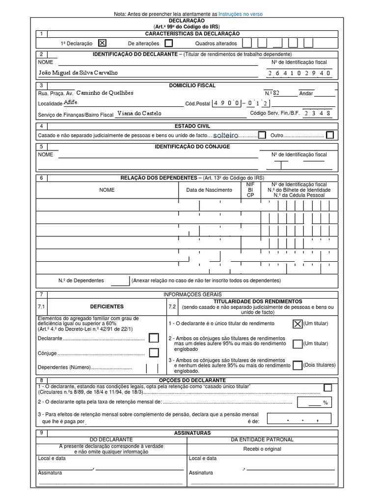 Formulário - Declaração 99 IRS PDF | PDF | Pensão alimentícia | Impostos