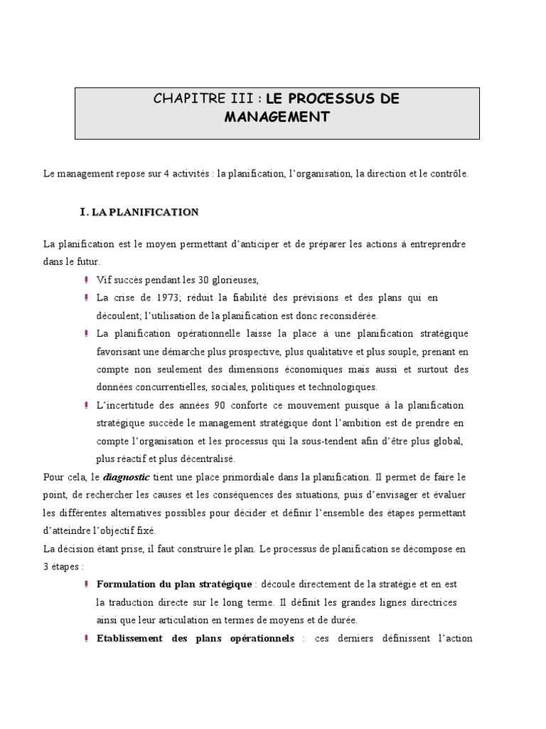 Les 4 Processus du Management | PDF | Planification | Cognition