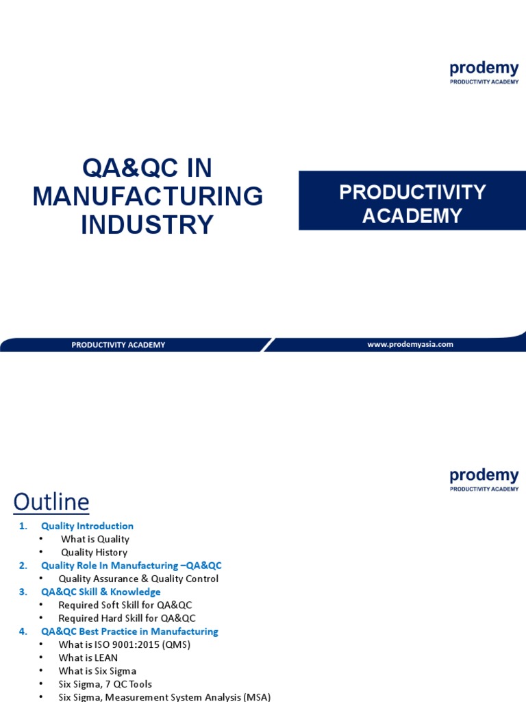 QA&QC in Manufacturing Industry 080123 Prodemy PDF PDF Quality