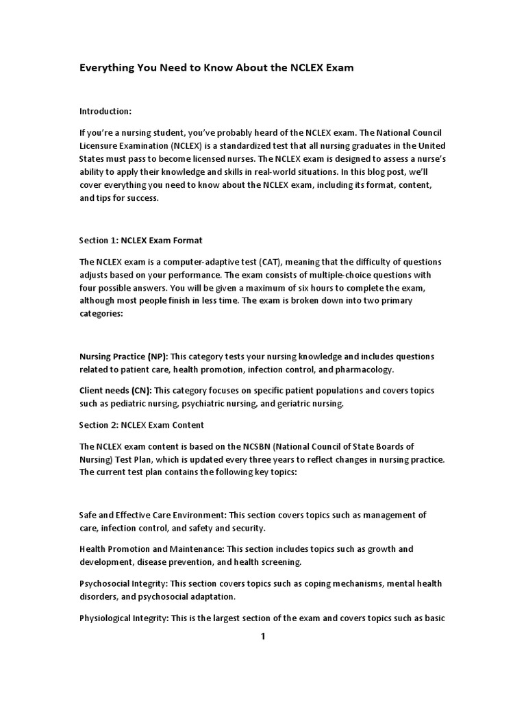 NCLEX Exam Overview and Success Tips | PDF | National Council Licensure ...
