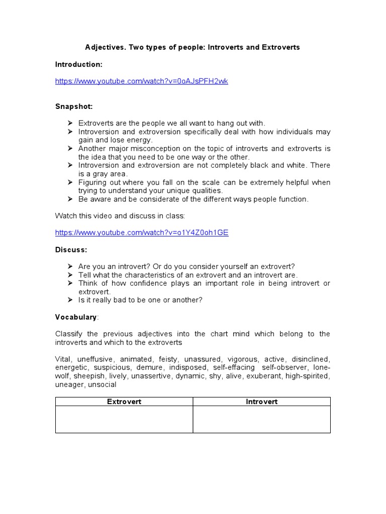 Introverts vs. Extroverts: Adjective Guide | PDF | Adjective | Noun