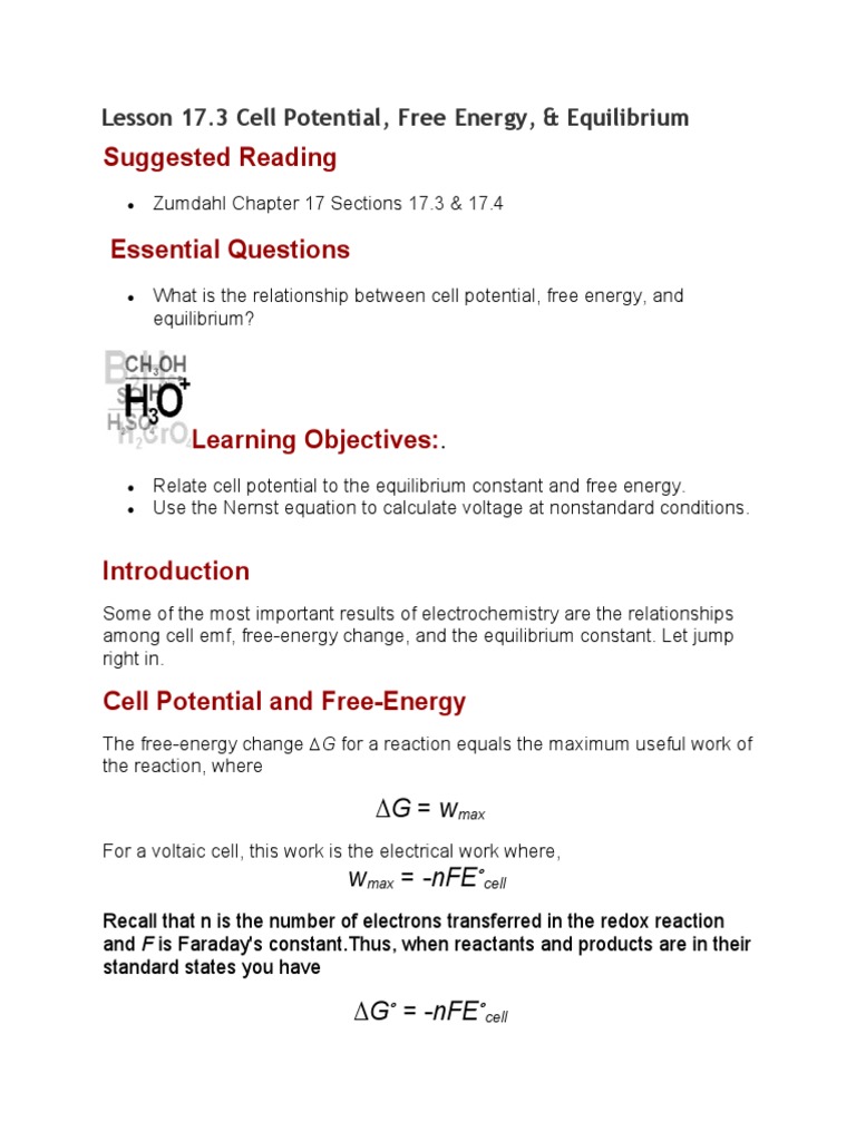 Cell Potential, Free Energy & Equilibrium | PDF | Gibbs Free Energy ...