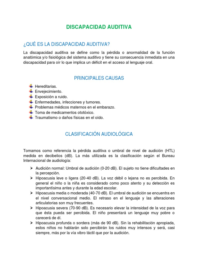 Discapacidad Auditiva PDF | PDF | Escuchando | Decibel
