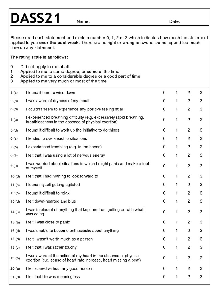 DASS-21 Questionnaire for Assessment | PDF | Emotions | Psychology