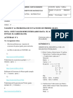 Taller #14.para 6°. Problemas de Ecuaciones de Primer Grado.