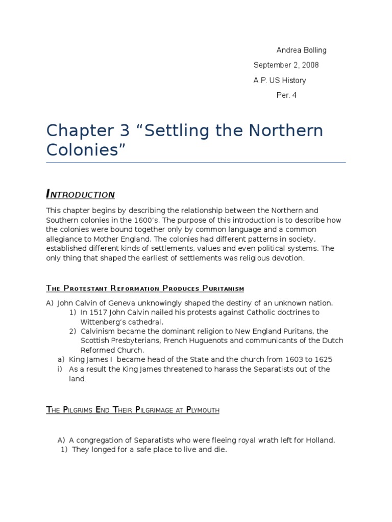 Settling the Northern Colonies Overview | PDF | Puritans ...