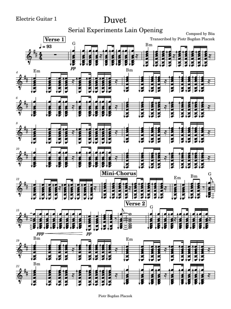 Duvet Guitar Tab by Bôa | PDF