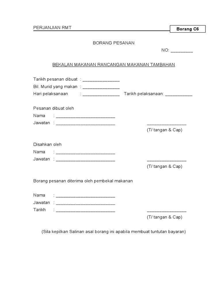 Borang c6 borang pesanan pdf