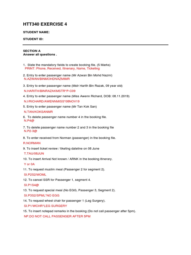 HTT340 Exercise 4: Booking Procedures | PDF | Sports & Recreation