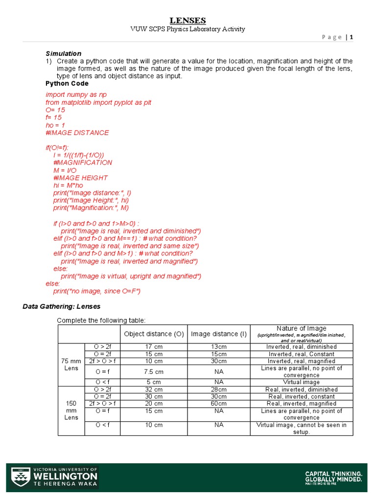 Lenses Python Code PDF Physical Sciences Atomic
