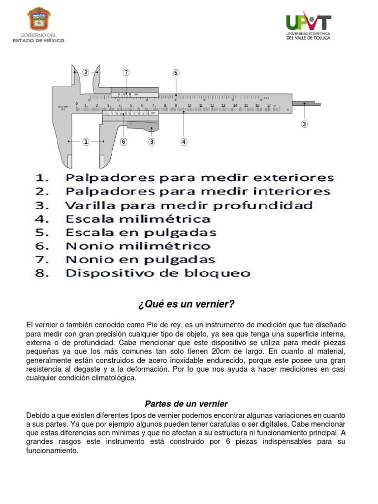 Partes de Un Vernier Partes para Medir U2 Montes de Oca Cruz Daniel