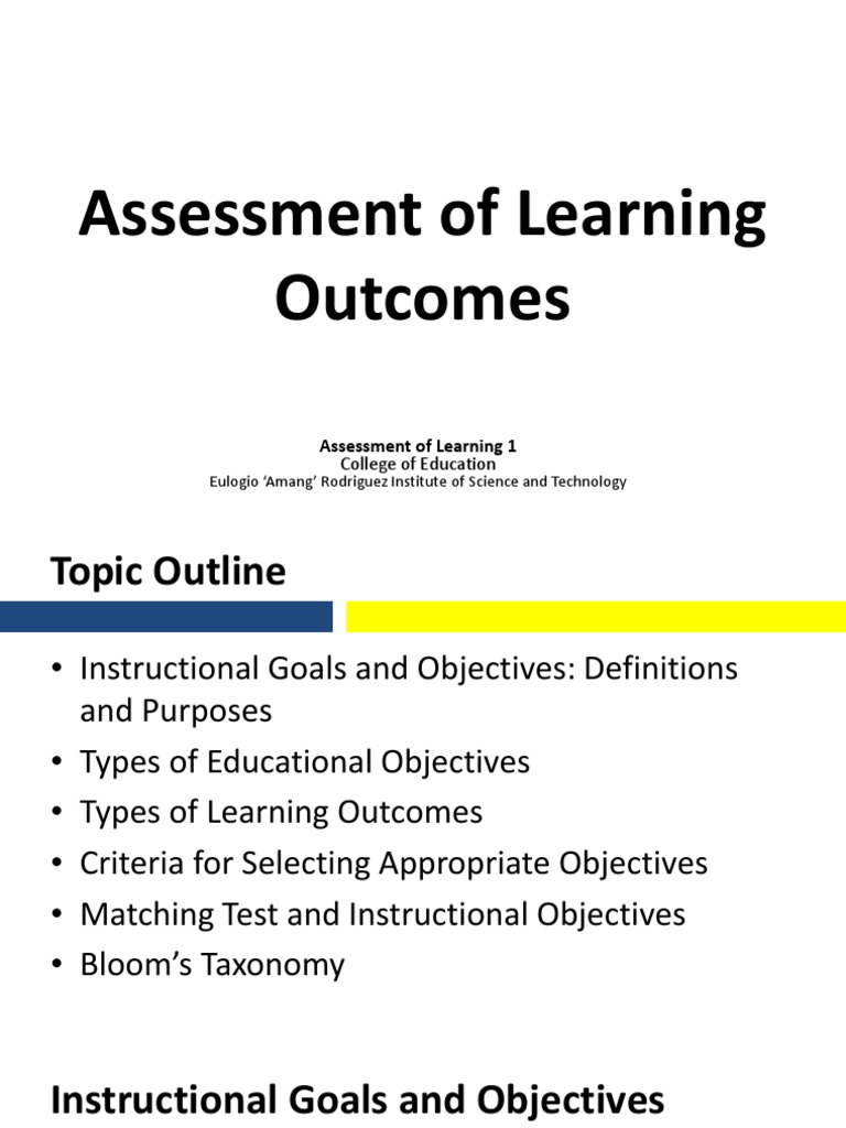 Lesson 2 - Assessment of Learning Outcomes | PDF | Educational ...