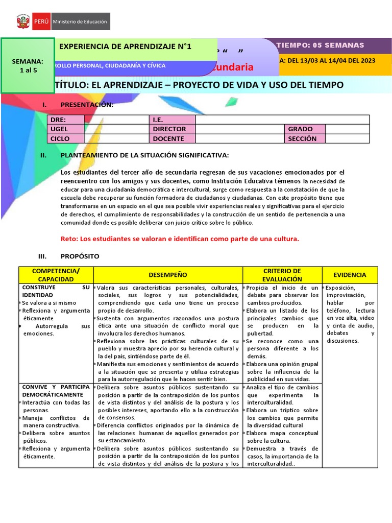 DPCC 3° Secundaria: Proyecto de Vida | PDF | Aprendizaje | Aprendiendo ...