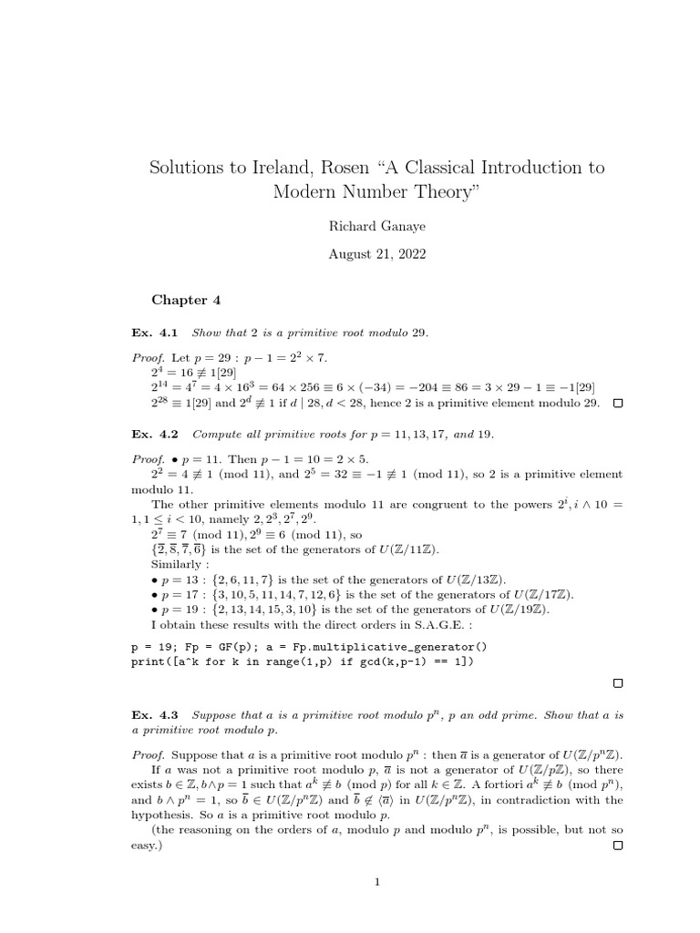 Analysis of primitive roots and related concepts in number theory pdf