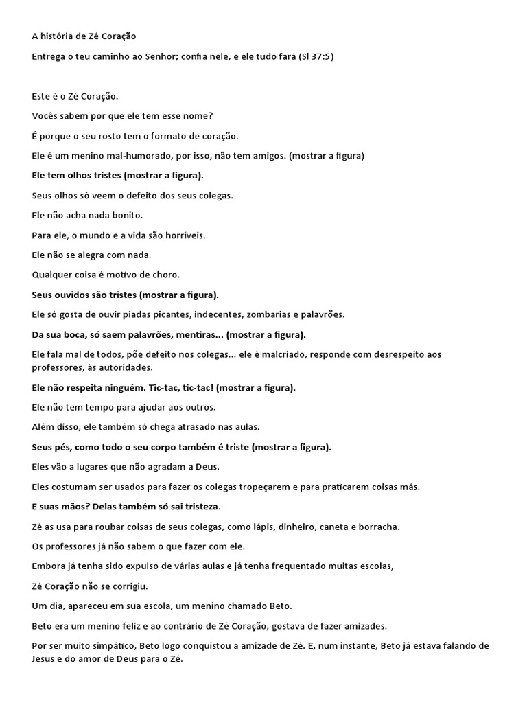 A História de Zé Coração | PDF | Amor | Jesus