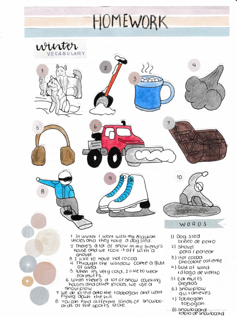 Winter Sports Vocabulary Terms for Snow Activities, Equipment, Weather