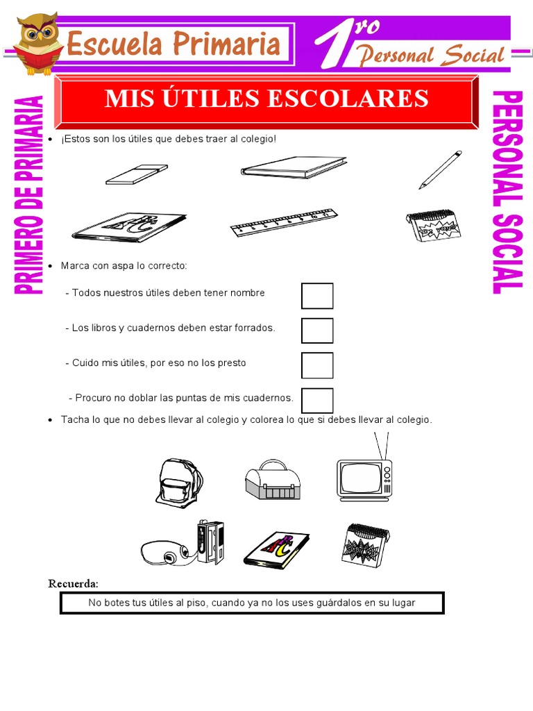 Cuido mis útiles escolares en primero | PDF | Hogar, jardinería y bricolaje